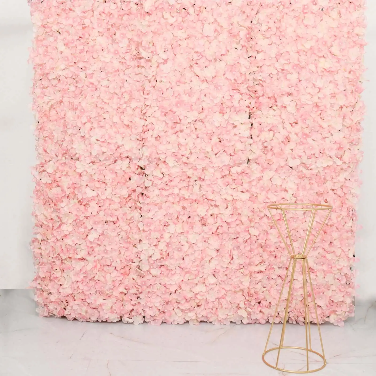 Blush Pink UV-Protected Synthetic Hydrangea Flower Wall Mat Backdrop with Flower Design, 4 Artificial Floral Panels (11 Sq Ft) for Party, Wedding Arch Decor