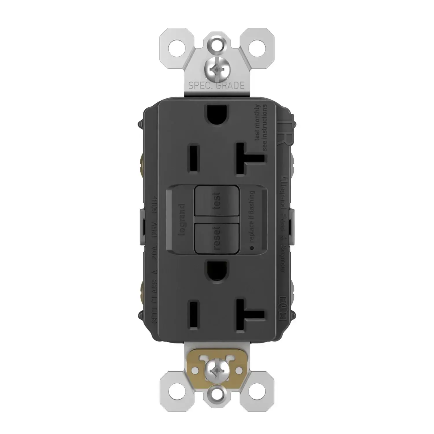 Legrand 2097TRBK radiant 20A Tamper-Resistant Self-Test GFCI Duplex Outlet, Black