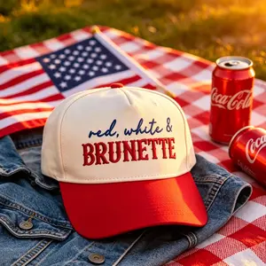 Red White & Brunette Patriotic Baseball Protective Trucker Hat - 4th of July Country Concert, Summer BBQ, Beach Day Sports & Outdoor Cap