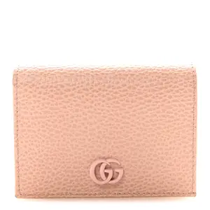 Pre-owned GUCCI Leather Small Leather Goods Dollar Calfskin Enamel Monochrome GG Marmont Card Case Perfect Pink