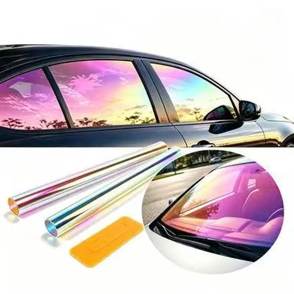 Self-Adhesive Color Changing Window Film - Chameleon Iridescent Holographic Vinyl Wrap, Dichroic Glass Sticker for Car Exterior Side Windows, Home Decor