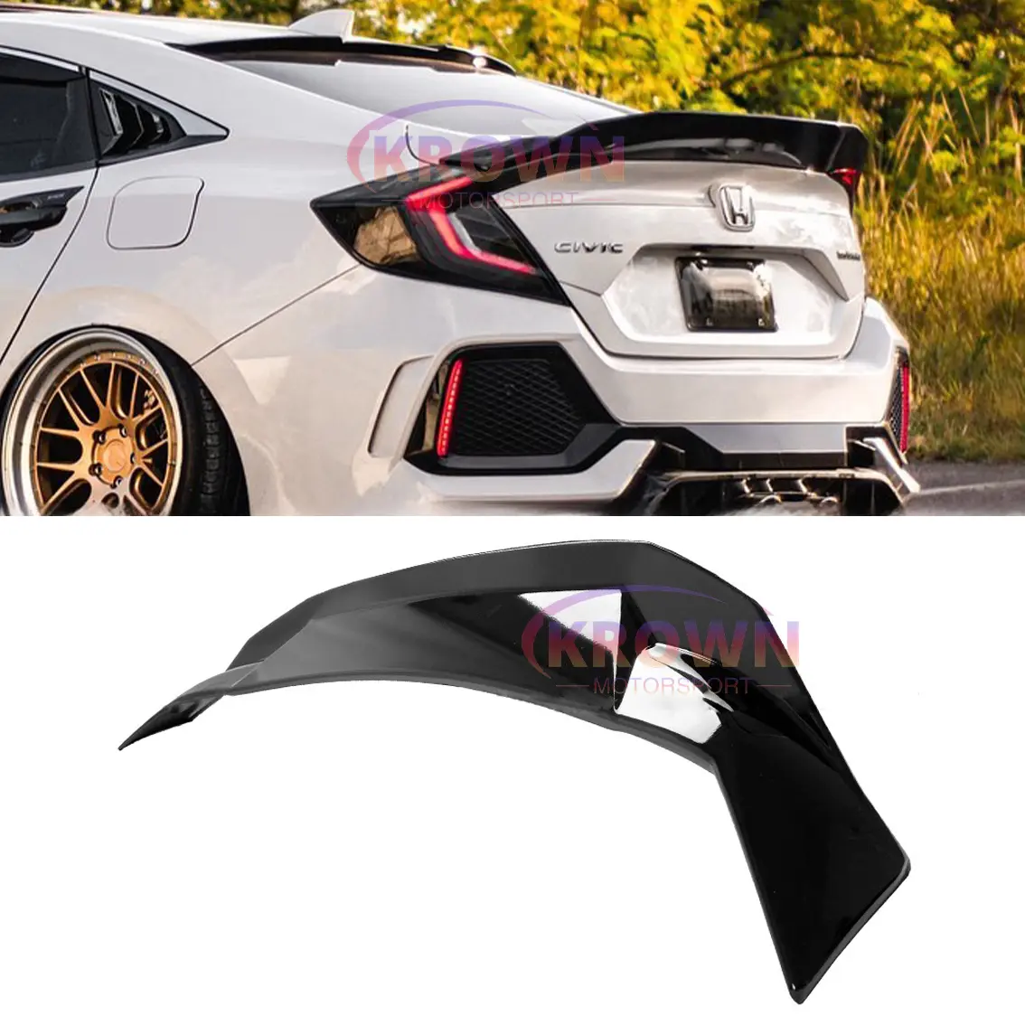 FITS 2016-2021 HONDA CIVIC SEDAN GLOSSY BLACK HIGHKICK DUCKBILL BIG TRUNK SPOILER WING