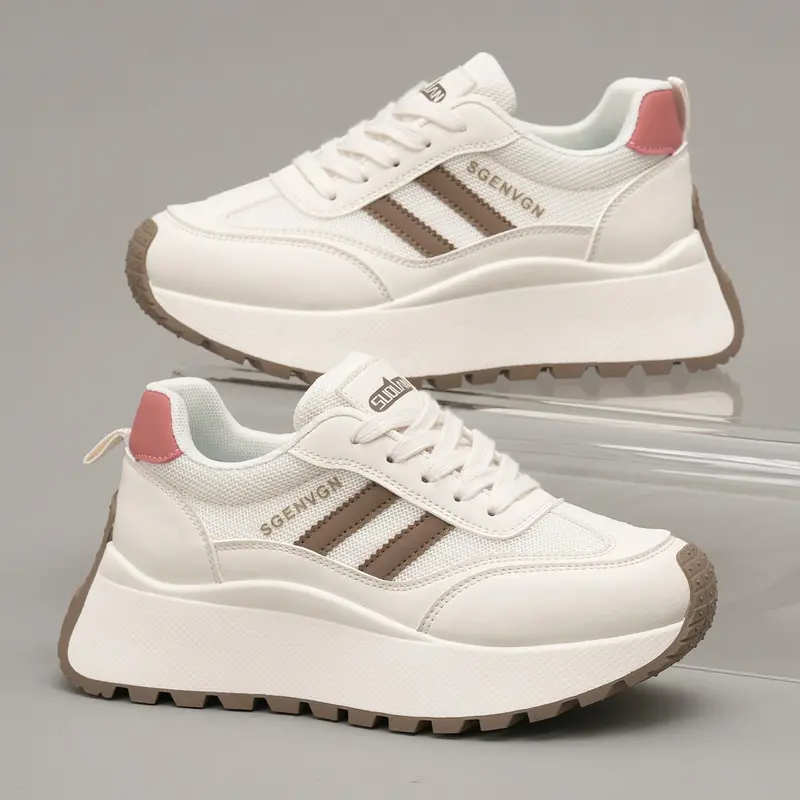 Women's Casual Sneakers, Trendy Walking Sneaker, Spring & Fall Outdoor Thick Sole Shoes, Breathable Mesh, Anti-Slip, Comfortable Sporty Footwear, Casual Athletic Sneakers, Lace Up Sneakers, Non Slip Sneakers