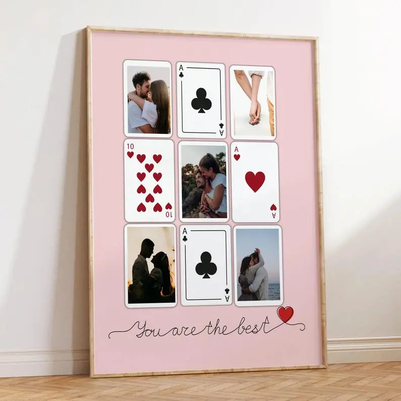 Custom Valentine's Gift For Her, Personalized Playing Cards Photo Collage, Unique Wall Art For Couples, Romantic Anniversary Gift Idea