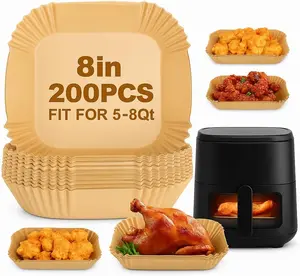 200 Pack 8 Inch Square Air Fryer Liners, Disposable Unbleached Parchment Paper, Non-Stick & Leakproof, Heat Resistant Baking Paper for Air Fryer & Oven