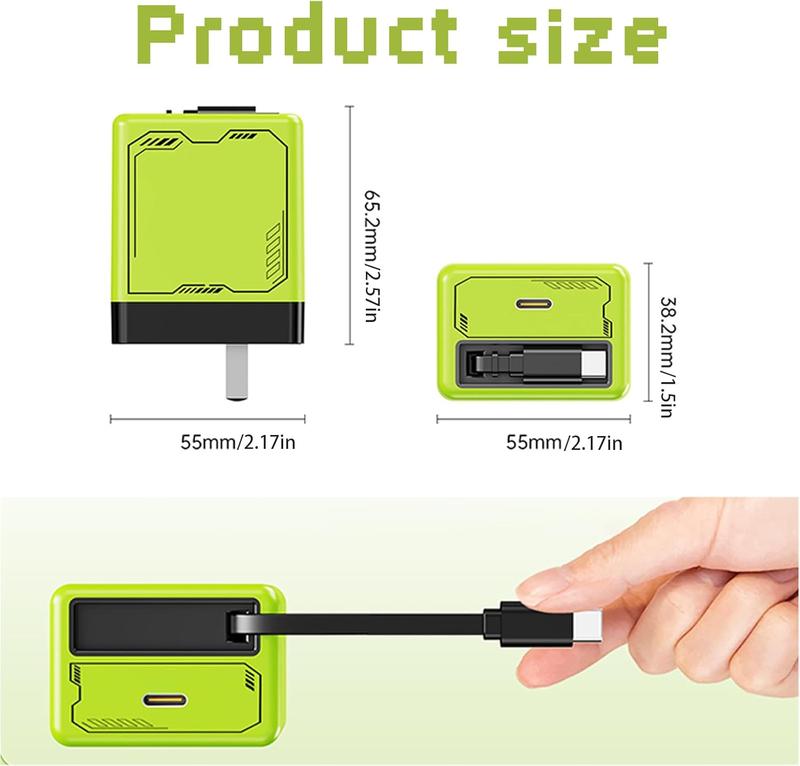 GaN Charger Compatible with 120W Fast Charger with Retractable Type-C and ligting Cable,Portable Adapter for iPhone 16, iPad, MacBook, Multi-Device Fast Charging, Folding Charing Cellphone Electronic Smartphone Green Orange