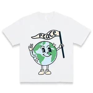 Peace Earth Cartoon Retro Vintage World Peace Hippie Lover Cotton Graphic Tshirt shirts  women