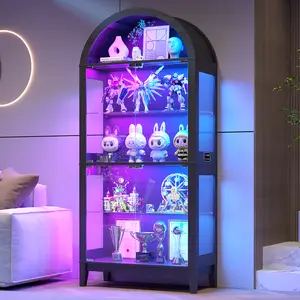 Vlsrka Display Cabinet with -RGB Lights, 5-Tier 68.9" Arched Curio Cabinet with Glass Door for Collectibles, Display Case with Glass Shelves, Motion Sensor, Storage Cabinets,Bookcase