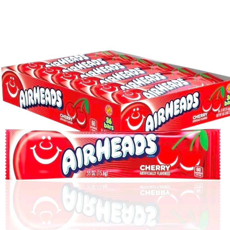 Airheads Candy, Blue Raspberry Flavor, Individually Wrapped Full Size Bars, Taffy, Non Melting, Party, Pack of 36 Bars Snack Sweet