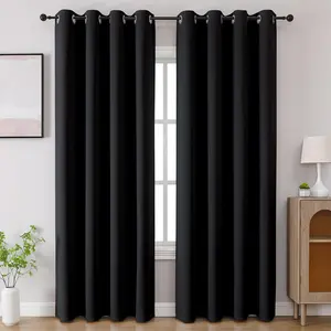 Black Blackout Curtains 84 inch Length 2 Panels Set, Room Darkening Drapes for Living Room Bedroom, Thermal Light Blocking Grommet Window (W52 x L84 Inch)