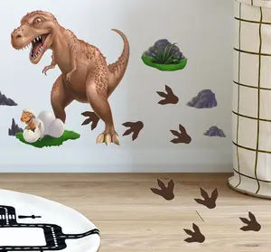Dinosaur T-Rex Daddy n' Baby Footprints Wall Decals Decorative Removable Vinyl Stickers for Kids' Room Adventure Ornaments