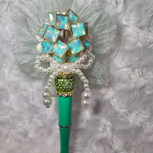 Beaded Ink Pen with Lace, Rhinestones, and Faux Pearls