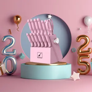 imarku pink 14 PCS Knife Set with Block, Sharp Knife Set with Built-in Sharpener, Japanese Stainless Steel Kitchen Knife Set with Non-Slip Ergonomic Handle, Dishwasher Safe,  Best Gift