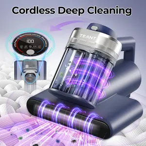 Teant Upgrade Cordless Mattress Vacuum with 18kPa Ultra-Deep Suction, 2-Speed Bed Vacuum with 33000 RPM/Min Roller Brush, 253.7nm UV-C Light & LED Display, HEPA, 149℉ Heat, Aroma & Anion for Bed Sofa tiktokshopspringglowup