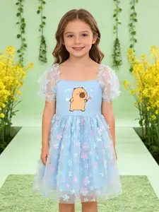 Girls' Summer Dress 2026, Unique Capybara Print Mesh Dress, Cute Fitted School Party Dress, Gift for Daughter or Granddaughter