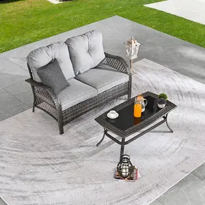 Top Space 2 Pieces Patio Conversation Sets All Weather Wicker Outdoor Furniture Set Cushioned Loveseat with Coffee Table