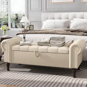 YOUDENOVA Storage Ottoman Bench for Bedroom 51/60" Queen/King Size Storage Bench with Button, Upholstered Bedroom Bench with Rolled Arms for Living Room, Storage Room, Entryway Modern Furniture SpringBreak