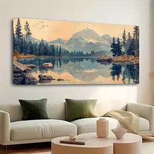 1.5 inch thick solid pine wood frame, creative canvas poster mounting, landscape painting of snowy mountains, forests, lakes, waterproof and odorless canvas murals, art murals for birthday gifts, living room, wall decoration, home and dormitory decoration
