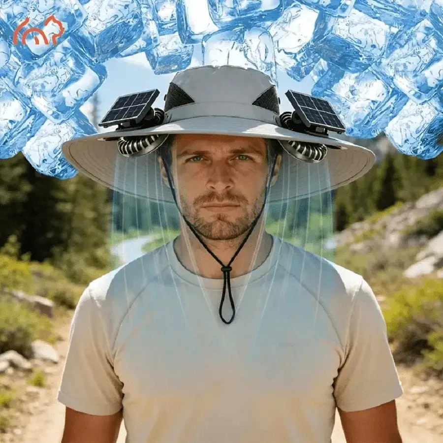 Solar fan cap, UV resistant outdoor wide brimmed fisherman's cap, with 180 ° adjustable fan, UPF50, USB and solar power supply, suitable for beach, camping, outdoor, fishing