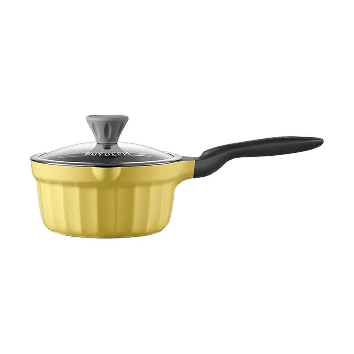 BUYDEEM Non-Stick Baby Food Pot with Glass Lid - 18cm Multi-Functional Cooking Pot for Home Use - Ideal for Soup and Noodles - Compatible with Induction Cooktops - Cute Duckling Yellow