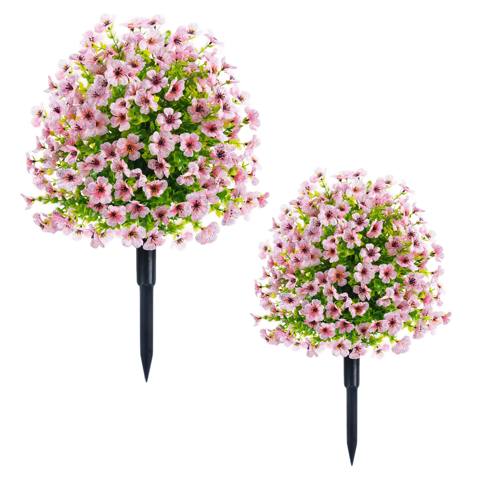 2Pcs Artificial Bushes for Outdoors with Ground Spike, Fabric Artificial Outdoor Flowers Uv Resistant, Realistic Artificial Shrubs Ball- for Outdoor Indoor Front Porch Garden