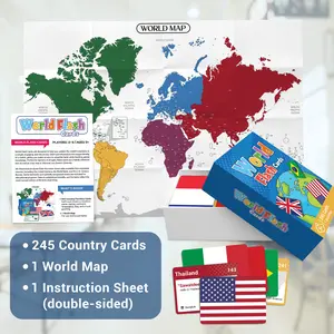 245 World Flags Flash Cards, Learn Countries Flags, Capitals, Continents & Languages with World Map, Geography Cards Game For Kids & Adults, Homeschool & Classroom Fun Learning, Gift For Son & Daughter