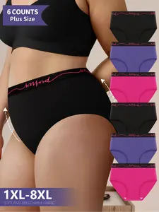 Morelect Women's High-Waisted Comfortable Underwear, 6-Pack Colorblock Letter Design, Sizes 1xl-8xl, Soft Breathable Trunk Pants