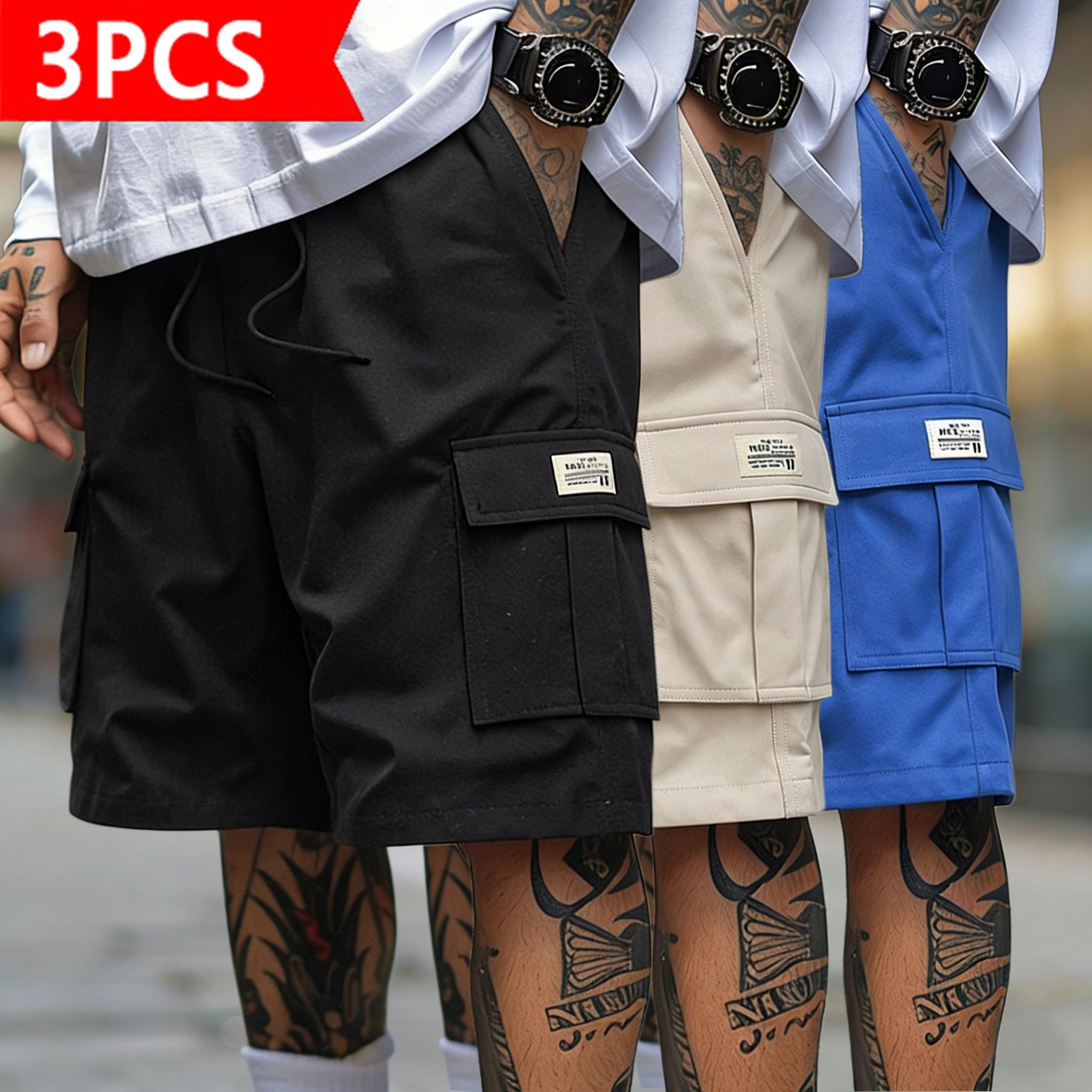 Men’s 3-pack cargo shorts in a trendy street style loose, casual knee-length design with multiple pockets and quick-dry fabric. Suitable for sports and beachwear, an essential summer fashion piece. Crewneck Top