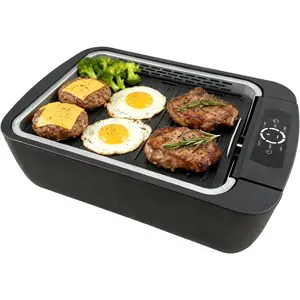 Indoor  Grill & Griddle, 1100W Electric Gill for BBQ,  Extraction Device, 6-Speed Temperature Control, Non-Stick ?Grill Plate with Drain Holes, Dishwasher Safe, 5-Serving
