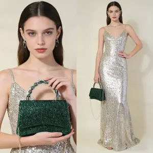 Women Glamorous Evening Clutch Purse Shiny Rhinestones Dinner Bag Evening Bag with Chain Hard Box Formal Party Bag Lady Wedding Bridal Handbag Clutch Bag for Banquet Party Festival Business Concert Prom Wedding