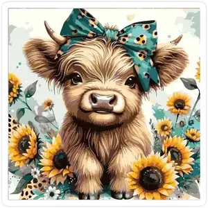 1 DIY Diamond Painting Kit, 5D Diamond Art Set, DIY Decoration, Little Cow, Sunflower, Bowknot Diamond Painting Set with Full Round Diamonds, Mosaic, Diamond Art, DIY Art Home Decoration, Suitable for Christmas.