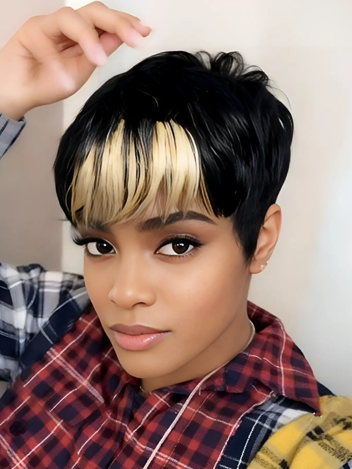 pixie cut premium human hair wigs short straight human hair wig machine made for women daily party cosplay gift use Party holidays gift wig pixie cut wig brown burgundy natural black color Natural Looking Silky Wig Glueless Hairline Wig