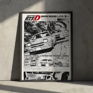 Initial D Anime Poster Print Wall Decor, Takumi Fujiwara Manga Art Home Decor, Minimalist Gift for Anime Fan, Vintage Motorsport Aesthetic
