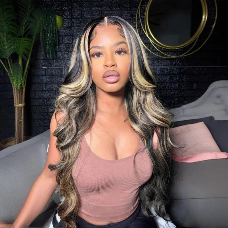 KEPHARE FB/27 Balayage Highlight Wig Pre Human Hair Body Wave 13x4 HD Front 180% Density Ash Blonde Pre Plucked for Black Women Unprocessed Brazilian Virgin Hair live Sale Transparent Lace Front Wig Body Wavy Natural Hairline