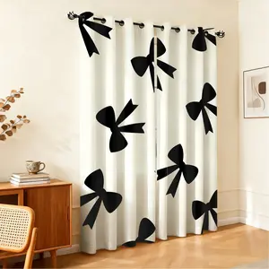 2Pcs INS Style Bow Curtains, Gentle Girly Design, High Shading Smooth Drape, Ideal for Influencer Bedroom Living Room Backdrop Decor