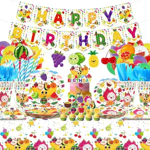 Fruit Party Supplies, Includes Banners, Plates, Cupcake Toppers, Napkins, Cups, Tablecloths, for Dancing Fruit Theme 1st Birthday  Shower Party Decor Serves 20