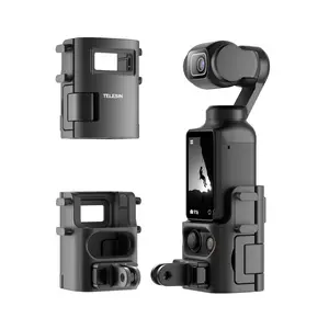 TELESIN Expansion Adapter for DJI Osmo Pocket 3/4 Dual Cold Shoe Protective Cage with Removable Dual-Claw Adapter (Front/Back Switch) & Safety Lock, for Pocket 3/4 Action Quick-Release