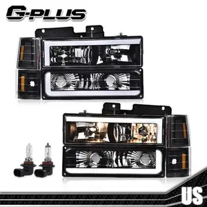 Black LED Tube Headlights Headlamp Fit For 94-00 Chevy GMC Sierra C/K Silverado New