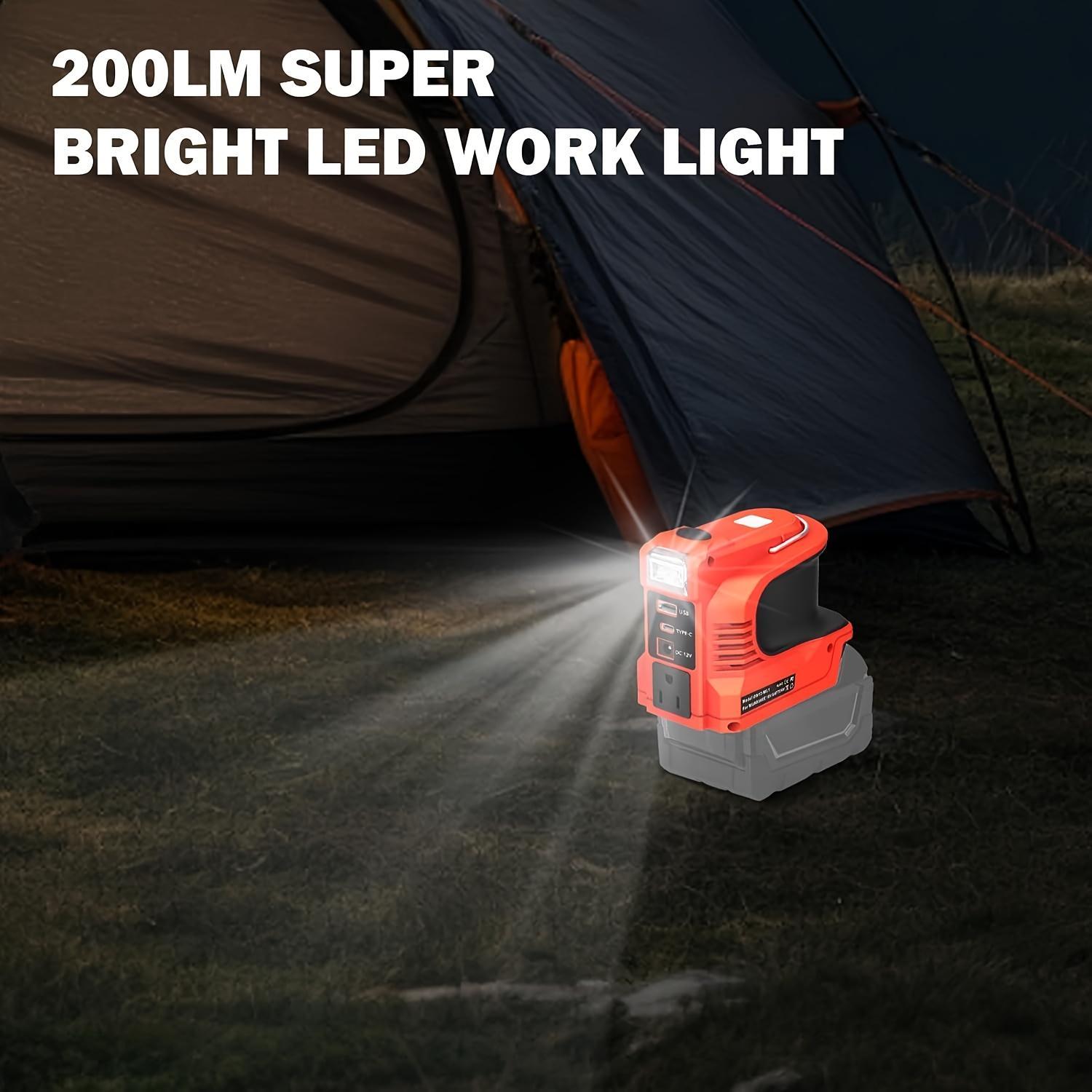 220W Power Inverter For Milwaukee 18V Battery, Portable Power Supply Convert - DC 18V To 110V-120V Battery Powered Outlet With USB-B & USB-C & 12V DC & 220W AC Output With LED Light