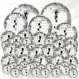 Disco Ball Ornaments Set of 54 - Hanging Mirror Decorations for Wedding Party, Xmas Supplies - Mini Silver Reflective Party Favors - Reusable Glitter-Free Disco Ball Accents