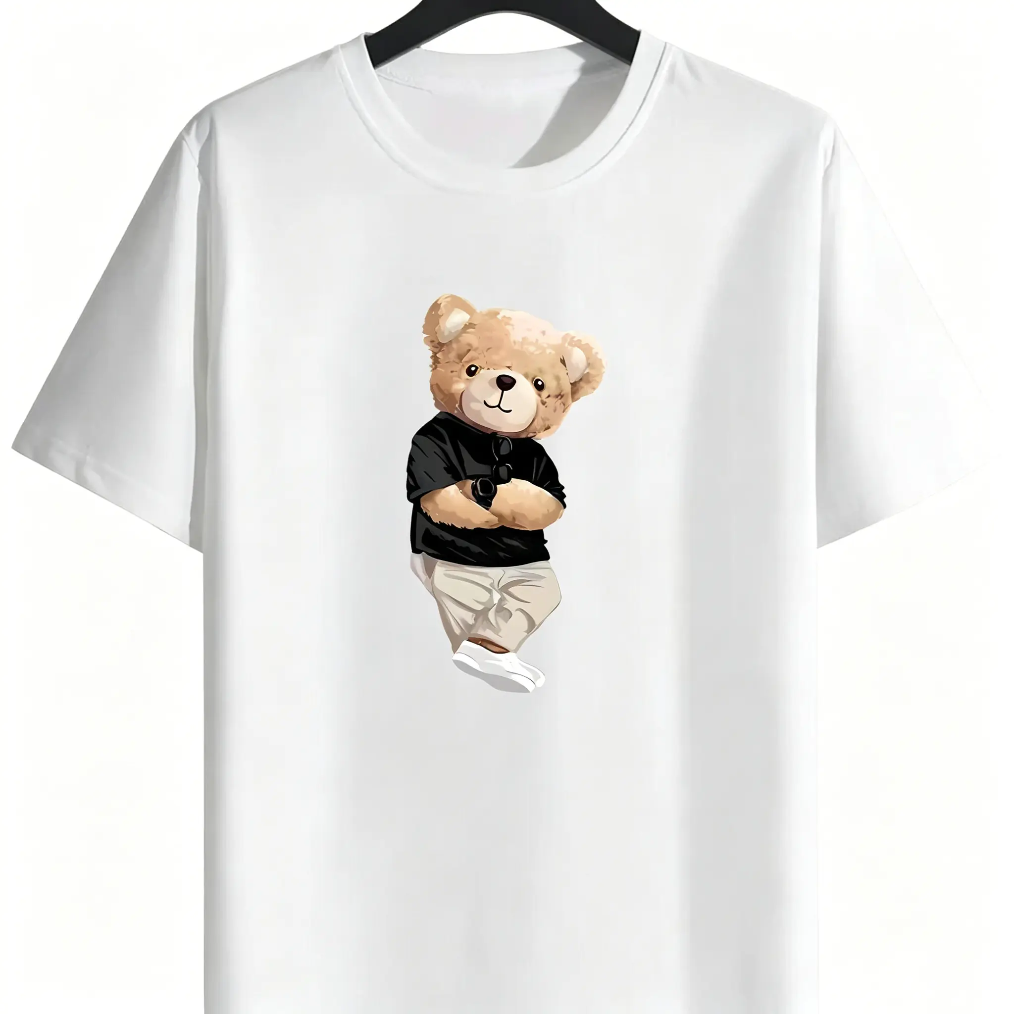 Aesthetic Teddy Bear Graphic T-shirt, Unisex Streetwear in Soft Breathable Cotton, Casual Menswear, Tshirt, Shortsleeve, Vibe, Print, Round Neck, Stylish, Tee, Tops