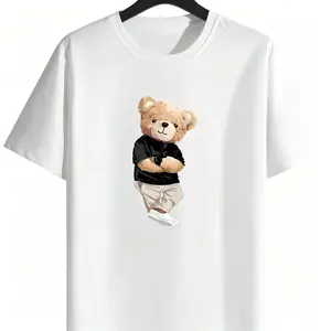 Men's Unisex Aesthetic Cotton "Cool Teddy Bear" Print Shirt - Viral Streetwear Vibe Casual Short-Sleeve Tee