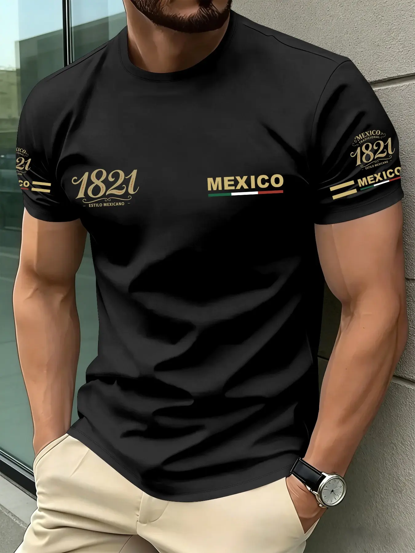 Men's Fashion Short Sleeve T-Shirt, Menswear Vintage Mexican Style Print, Round Neck Casual Top, Relaxed Fit Summer Daily Wear, Loose Fit H-Type, Casual Print Tee