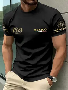 Men's Fashion Short Sleeve T-Shirt, Vintage Mexican Style Print, Round Neck Casual Top, Summer Daily Wear, Loose Fit H-Type