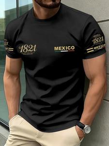 Men's Fashion Short Sleeve T-Shirt, Vintage Mexican Style Print, Round Neck Casual Top, Summer Daily Wear, Loose Fit H-Type, Casual Style Tee, Menswear