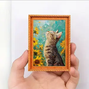 Sunflower Tiger Stripe Cat Painting Style Refrigerator Magnet, Healing Cat Magnet, Fresh Farmhouse Decor Magnet, Kitchen/storage Cabinet, Cat Lovers Gift