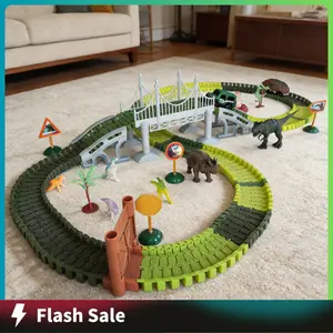 Dinosaur Jurassic Glow In The Dark Race Track Train Playset | 215PCS Mega DIY Track Set with Stickers & Vehicles | Viral TikTok Toy | Creative STEM Building Action Figures | Perfect Gift for Kids Boys & Girls 3–8