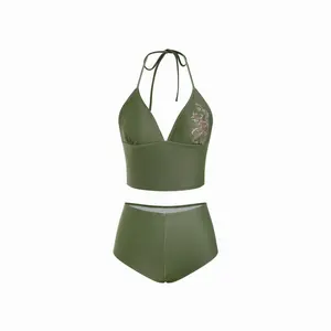 Cider High Stretch Halter Neckline Floral Ruched Bikini Set