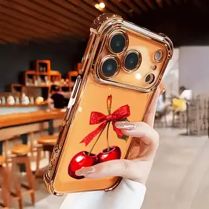 Cherry Phone Case for iPhone 17 Air 16 Pro Max 15 Plus 14 13 12 11 X XS Electroplating Counter-fall Safety Cushion Shockproof Festive Design
