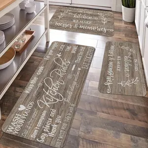 2/3pcs retro kitchen anti slip carpet floor mat set, warm quote printed kitchen floor mat, soft and comfortable flannel kitchen floor mat, suitable for kitchen, laundry room, bathroom, Home Decorative Rugs, Kitchen Area Rug